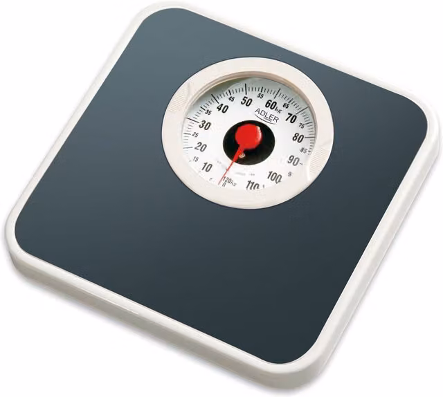 Báscula de baño analógica Adler en blanco y gris con medición hasta 120 kg