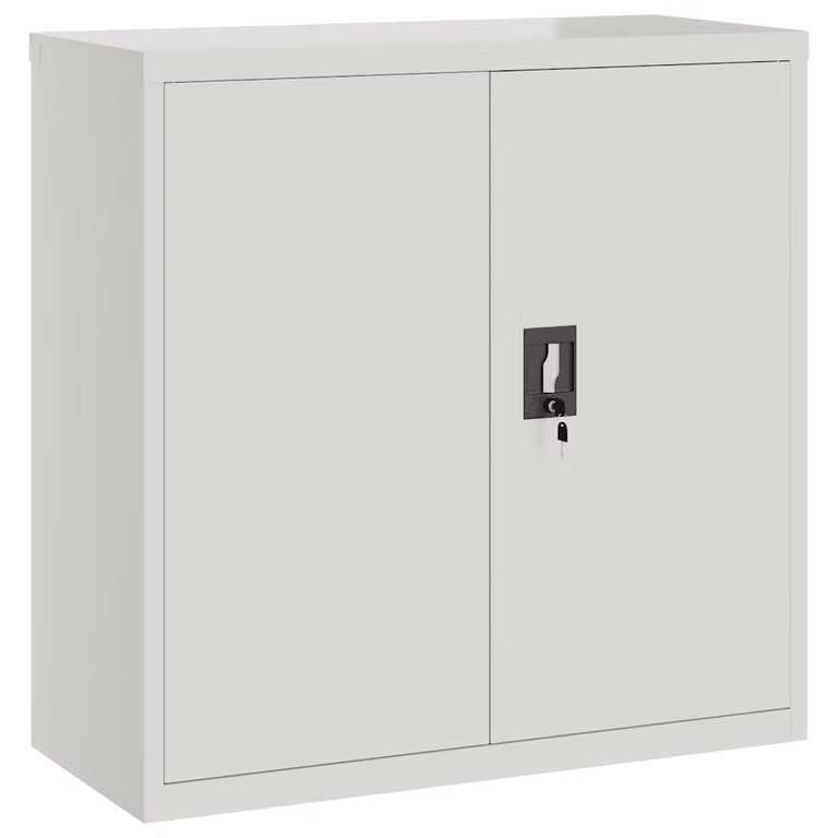 Armario de oficina vidaXL de metal con 2 puertas batientes y estantes ajustables en color gris mate, Ancho: 90 cm