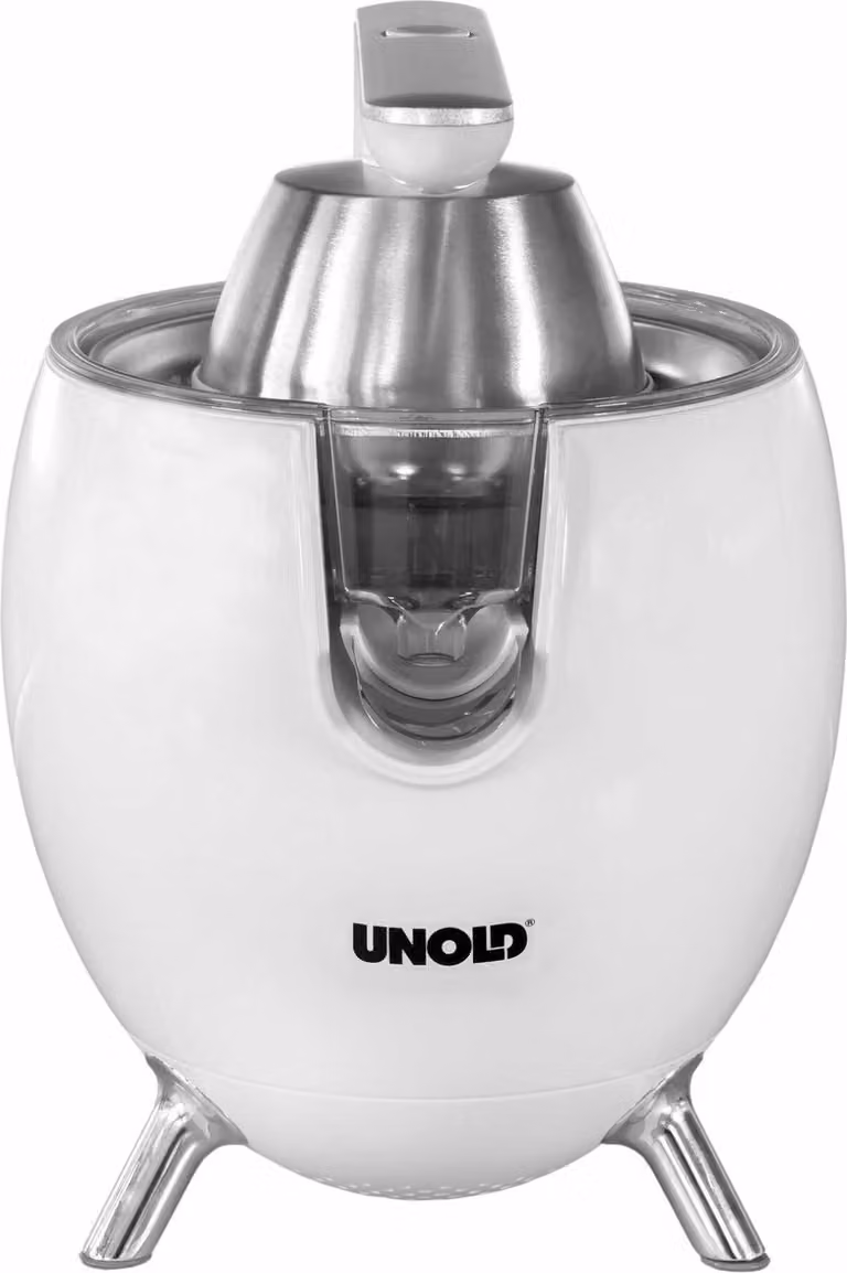 Exprimidor de cítricos Unold Power Juicy de 300 W en color blanco y plata con piezas aptas para lavavajillas