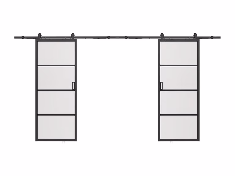 Puerta corredera reversible VENTE-UNIQUE de aluminio y cristal en color negro, Altura: 205 cm, Ancho: 93 cm