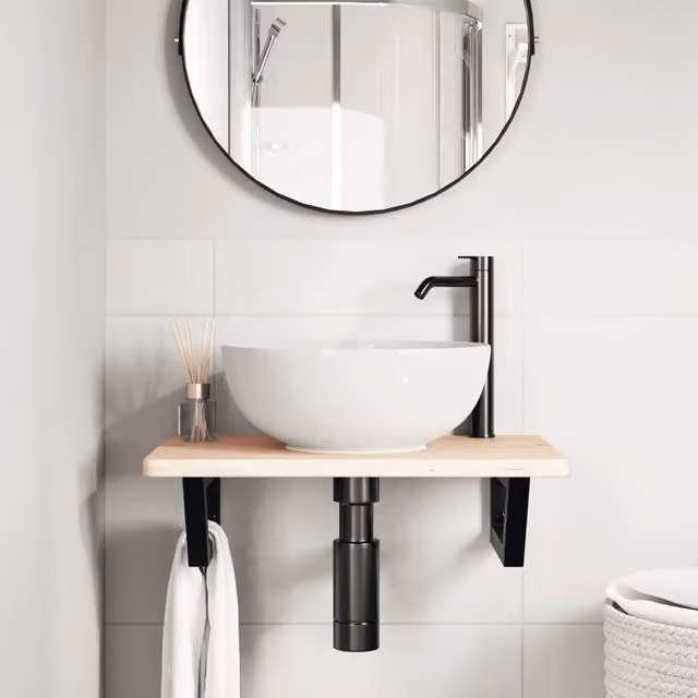 Estante de lavabo de pared SYFAX de madera de roble y metal en color negro y marrón
