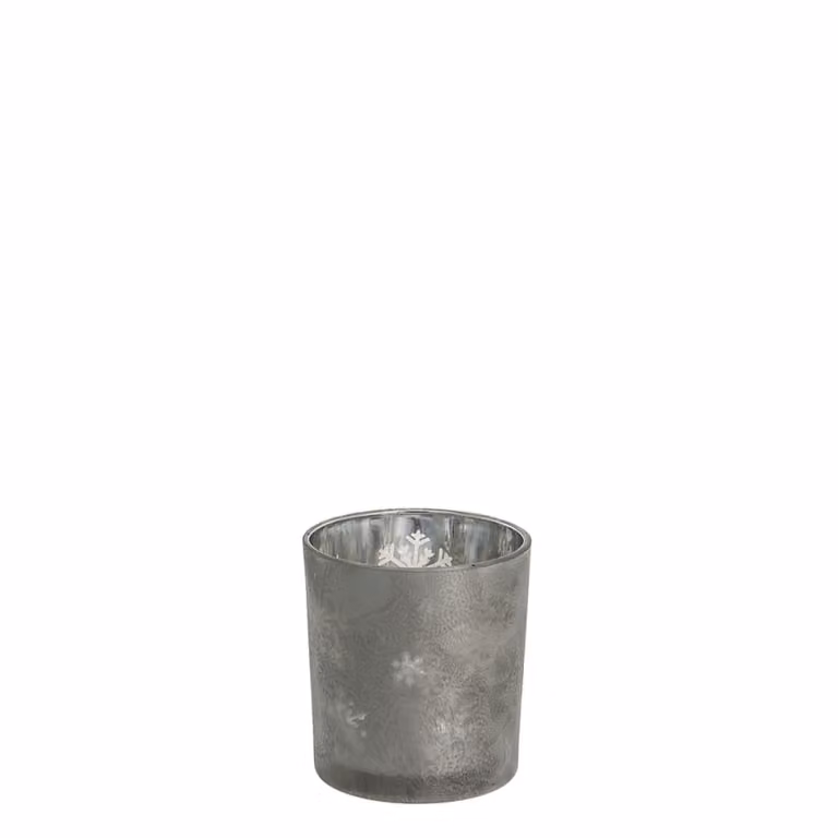 Portavelas decorativo de vidrio Sia Deco color plata con diseño floral redondo para tealight, An/P/Al: 7,3 x 7,3 x 8 cm