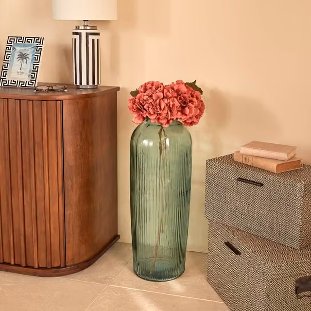 Florero de vidrio verde con diseño de rayas de Atmosphera, Altura: 72 cm