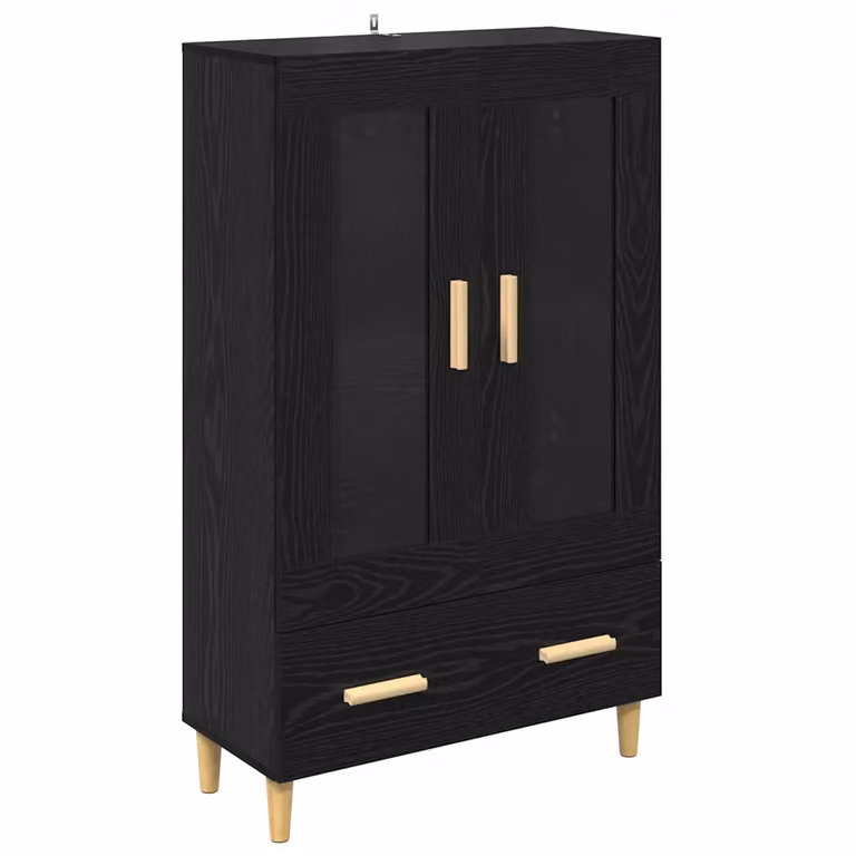Alacena moderna vidaXL en negro y beige con puertas de cristal y estantes internos, An: 70 cm, P: 31 cm, Al: 115 cm