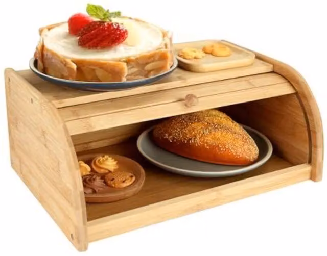 Panera de bambú LIIYIELA con tapa enrollable en color marrón, An/P/Al: 40 x 27 x 16,5 cm
