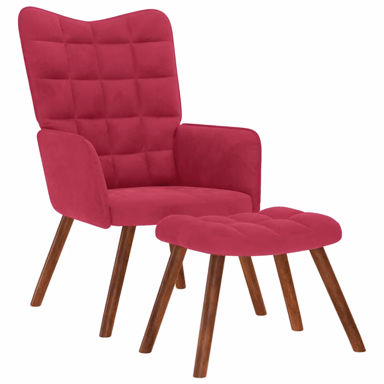 Sillón de relax con reposapiés vidaXL en terciopelo rojo tinto con estructura de madera y metal