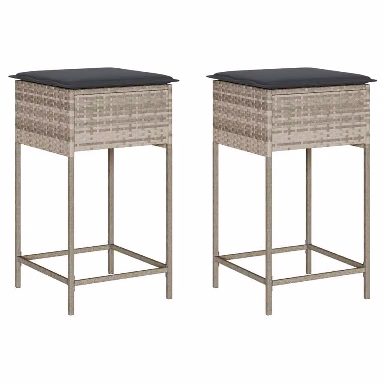 Set de 2 taburetes de cocina Syfax en ratán sintético gris con cojines de tela removibles