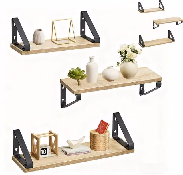 Set de 6 estanterías de pared Relaxdays de estilo industrial en madera y metal, color marrón y negro, para salón, dormitorio o cocina