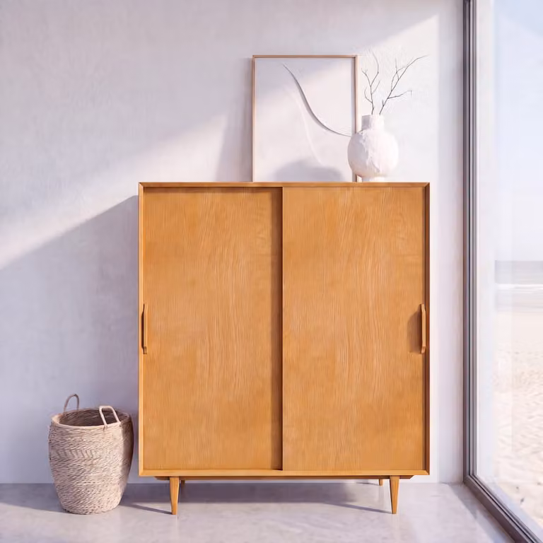 Armario de 2 puertas correderas Maison du Monde en chapa de roble color marrón con estilo retro y Ancho: 130 cm