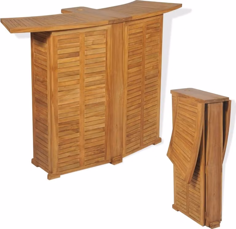 Mesa de bar plegable Syfax de madera de teca maciza en color marrón, An/P/Al: 155 x 53 x 105 cm