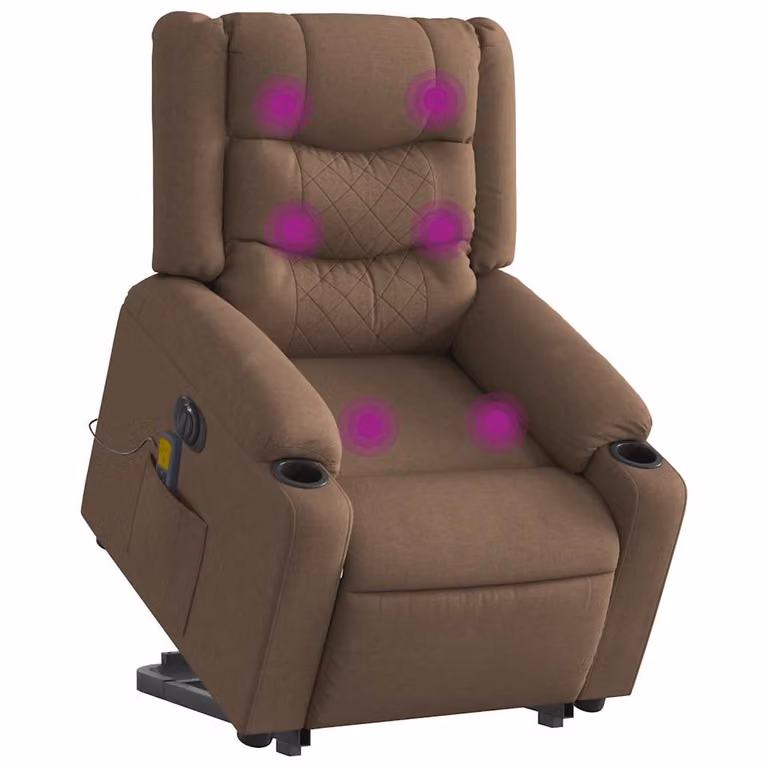 Sillón de masaje eléctrico reclinable y elevable vidaXL en tela marrón con reposabrazos