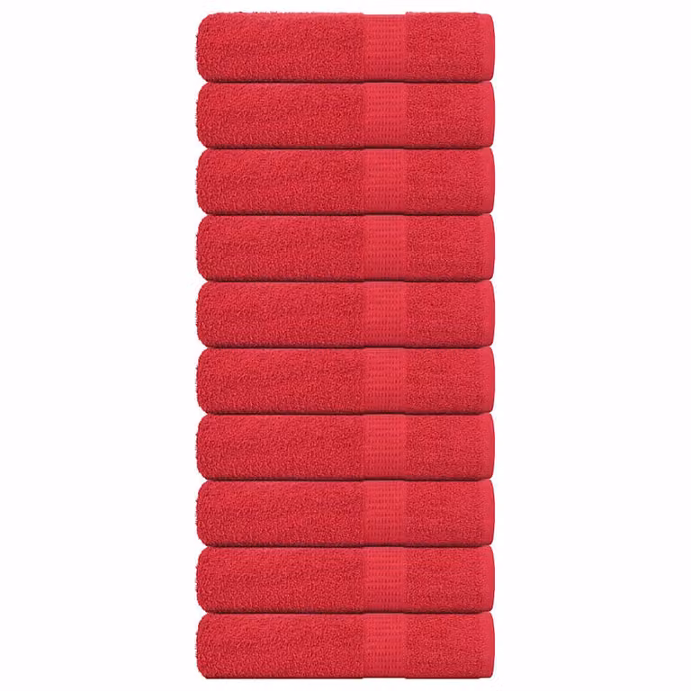 Pack de 10 toallas de ducha FROGN de vidaXL en color rojo, de algodón rizo con gramaje de 360 g/m², An: 70 cm, Al: 140 cm