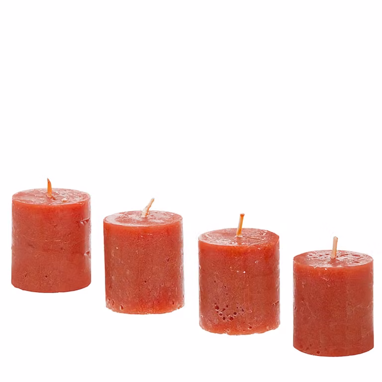 Lote de 4 velas cilíndricas de cera Sia Deco en color rojo para mesa, An/P/Al: 4,5 x 4,5 x 13 cm