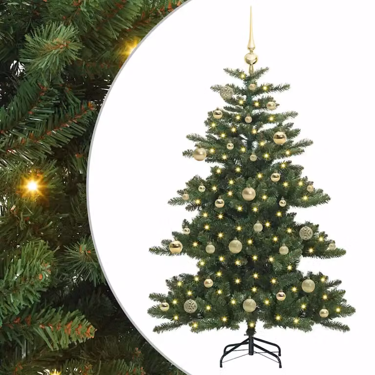 Árbol de Navidad artificial vidaXL con luces LED de color blanco cálido, color verde, Altura: 150 cm