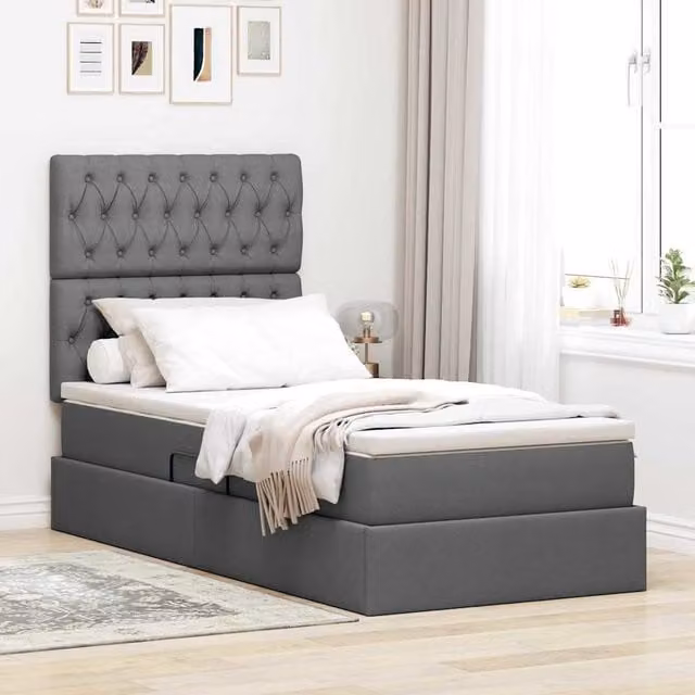 Cama de almacenamiento Maison Exclusive con colchón gris oscuro, iluminación LED y puerto USB, An/P/Al: 90 x 190 x 128 cm