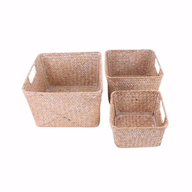 Juego de 3 cestas de fibra de seagrass Azao en color beige