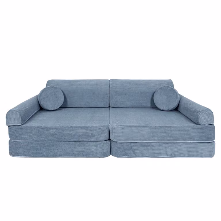 Sofá infantil modular MeowBaby de 8 módulos en pana azul de 160 cm