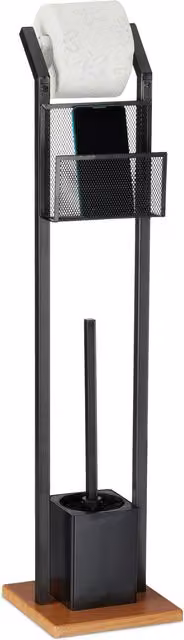 Escobillero con portarrollos y estante de Relaxdays, color negro, Al: 78 cm, An: 18,5 cm, P: 18,5 cm
