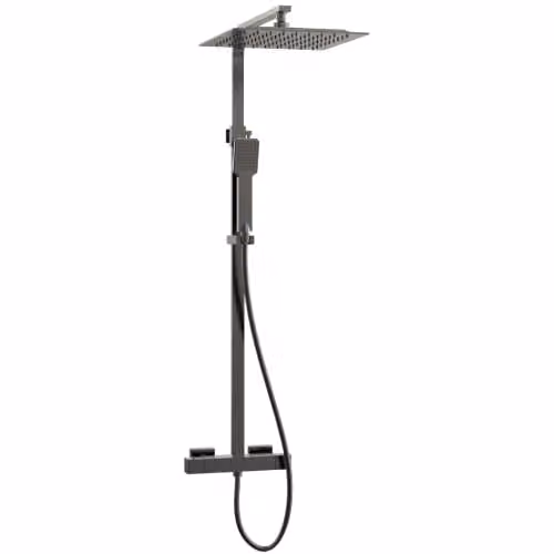 Columna de ducha rígida Essebagno Quartos con termostato en color gun metal y latón, An/P/Al: 30 x 6,6 x 125 cm