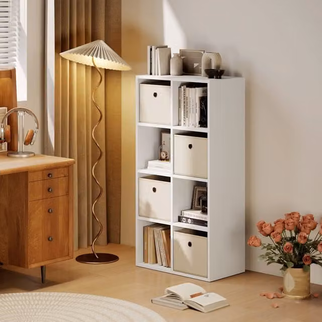 Estantería con cubos Homcom de madera y MDF en color beige, diseño moderno para salón, dormitorio u oficina, An/P/Al: 105.9 x 30 x 53.7 cm