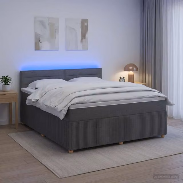 Cama box spring Maison Exclusive con colchón híbrido de muelles ensacados en gris oscuro, An/P: 140 x 190 cm