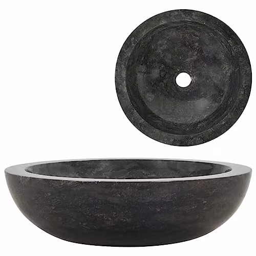 Lavabo redondo de mármol negro para encimera Helloshop26 Diámetro: 40 cm