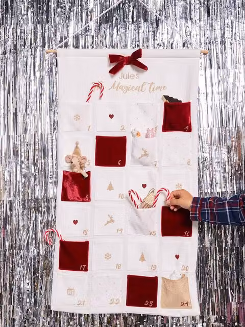 Calendario de Adviento personalizable ENVIE DE FRAISE de gasa de algodón color crudo para niños
