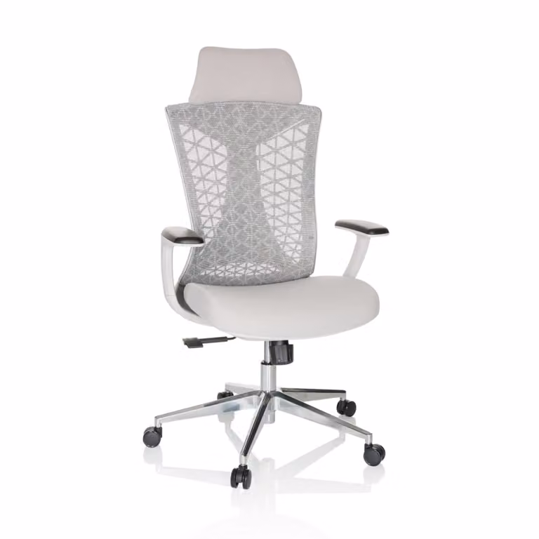 Silla de oficina ergonómica profesional hjh OFFICE en color gris con tejido de malla, reposacabezas y ajuste de peso