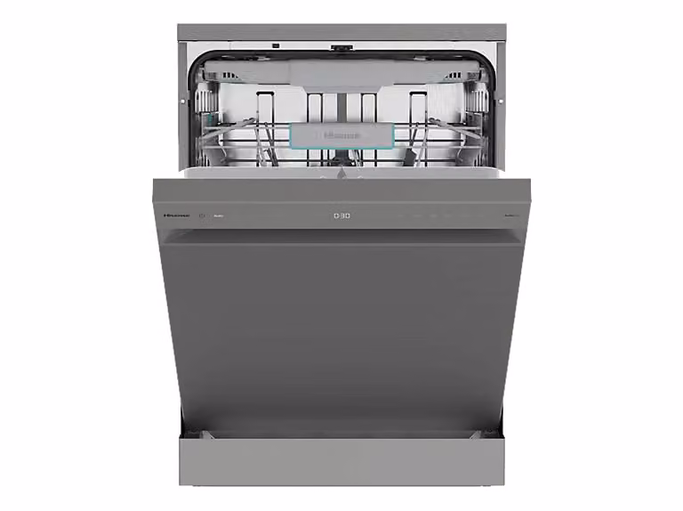 Lavavajillas Hisense HS663A90XUK de 60 cm, 16 servicios, Clase A, color plata con acabado en acero inoxidable, tecnología WiFi y apertura automática de puerta