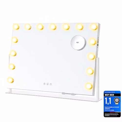 Espejo de maquillaje de mesa SONGMICS con luces LED regulables y táctiles, blanco, An/P/Al: 62,5 x 10 x 45,8 cm