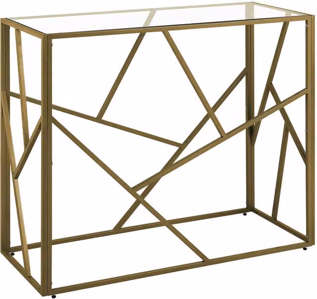 Consola Orland de Beliani con estructura de metal dorado y tablero de cristal transparente, diseño moderno y glamuroso, An/P/Al: 100 x 85 x 40 cm