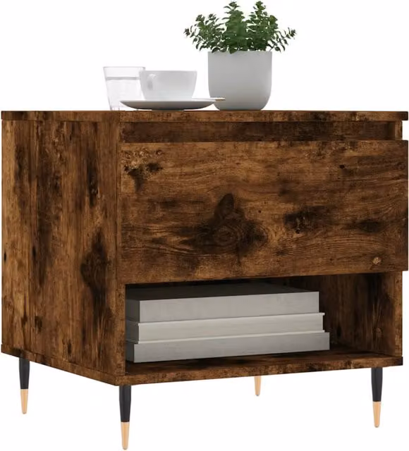Set de 2 mesas de centro SYFAX de madera de roble ahumado y metal, diseño moderno para salón, An/P/Al: 50 x 46 x 50 cm