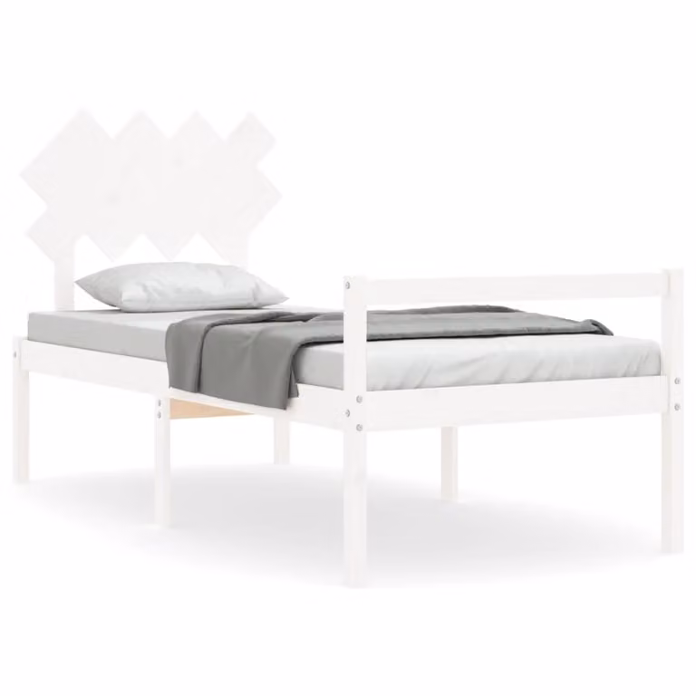 Cama para personas mayores vidaXL de madera maciza de pino en color blanco de 90x190 cm