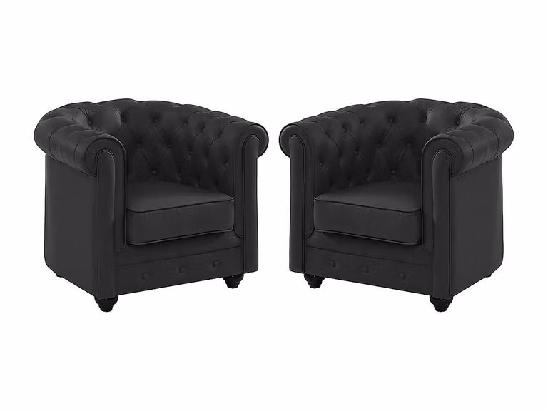 Juego de 2 sillones Chesterfield Vente-Unique de piel de búfalo en color negro