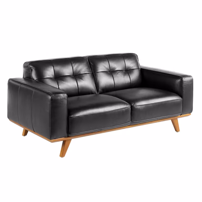 Sofá Chesterfield de 2 plazas Angel Cerdá S.L. tapizado en piel negra con estructura de madera de pino An/P/Al: 181 x 78 x 95 cm