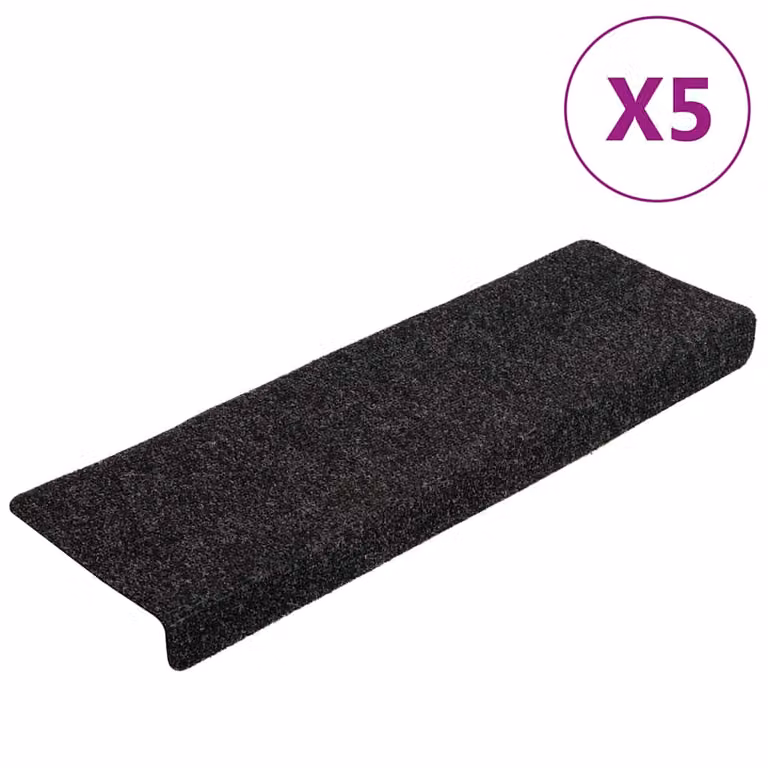 Set de 5 felpudos autoadhesivos para escaleras vidaXL, color negro, An/P/Al: 65 x 40 x 2,1 cm