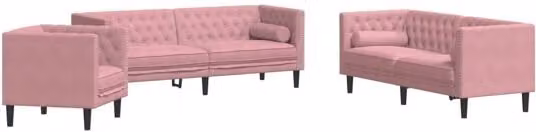 Set de sofás Chesterfield vidaXL de 3 piezas en terciopelo rosa con cojines