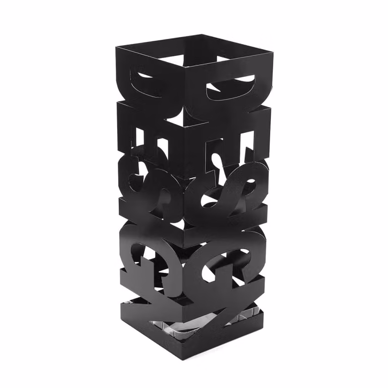 Paragüero moderno Versa Home en metal negro con bandeja extraíble