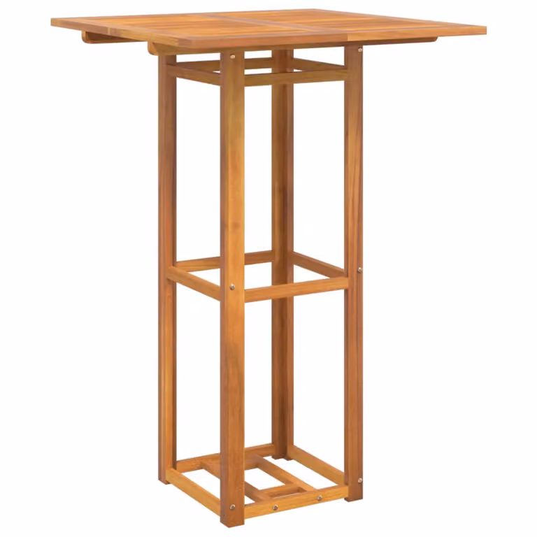Mesa alta de terraza Syfax de madera de acacia tratada y aceitada en color marrón, diseño rústico con tapa abatible, An/P/Al: 75 x 75 x 110 cm