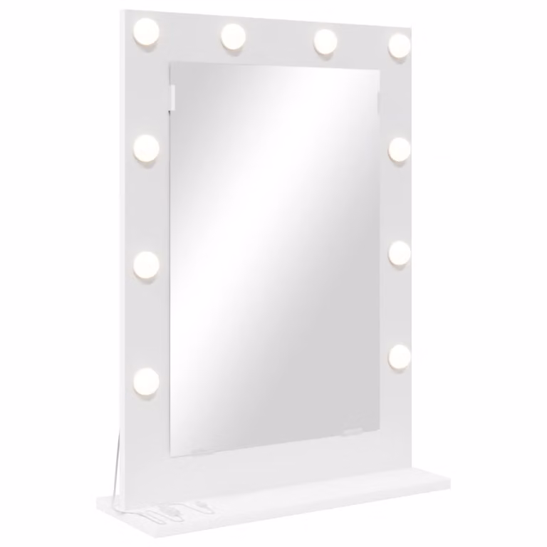 Espejo de tocador vidaXL con luz LED, diseño moderno de cristal y madera en color blanco, An/P/Al: 70 x 50 x 18 cm
