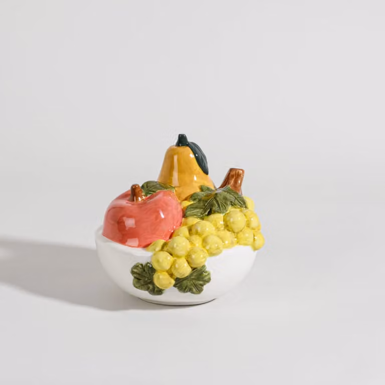 Figura decorativa de cesta de frutas amarilla de Maisons du Monde en cerámica, Altura: 14 cm