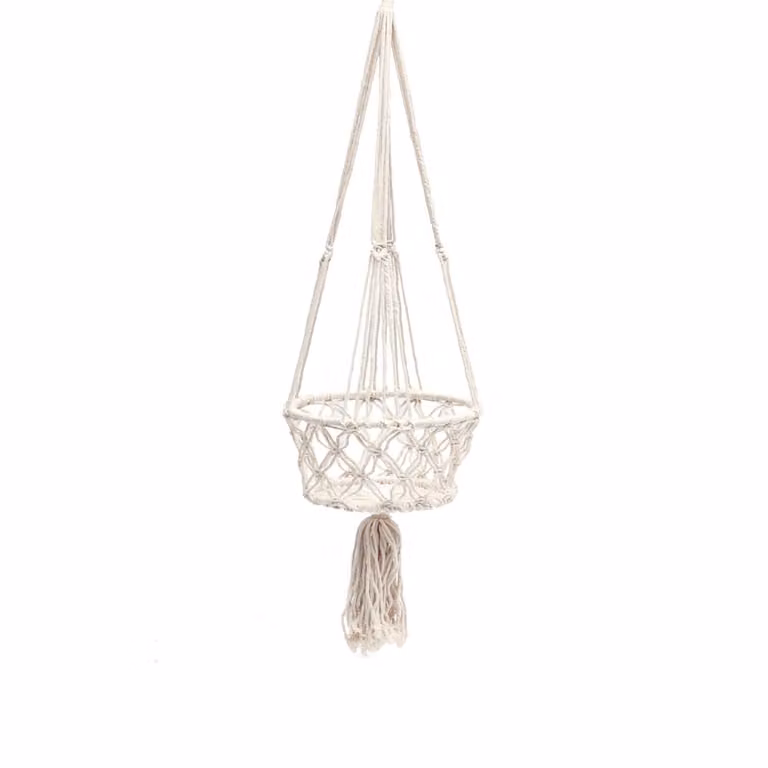 Maceta colgante de algodón blanco Bazar Bizar An/P/Al: 30 x 30 x 110 cm
