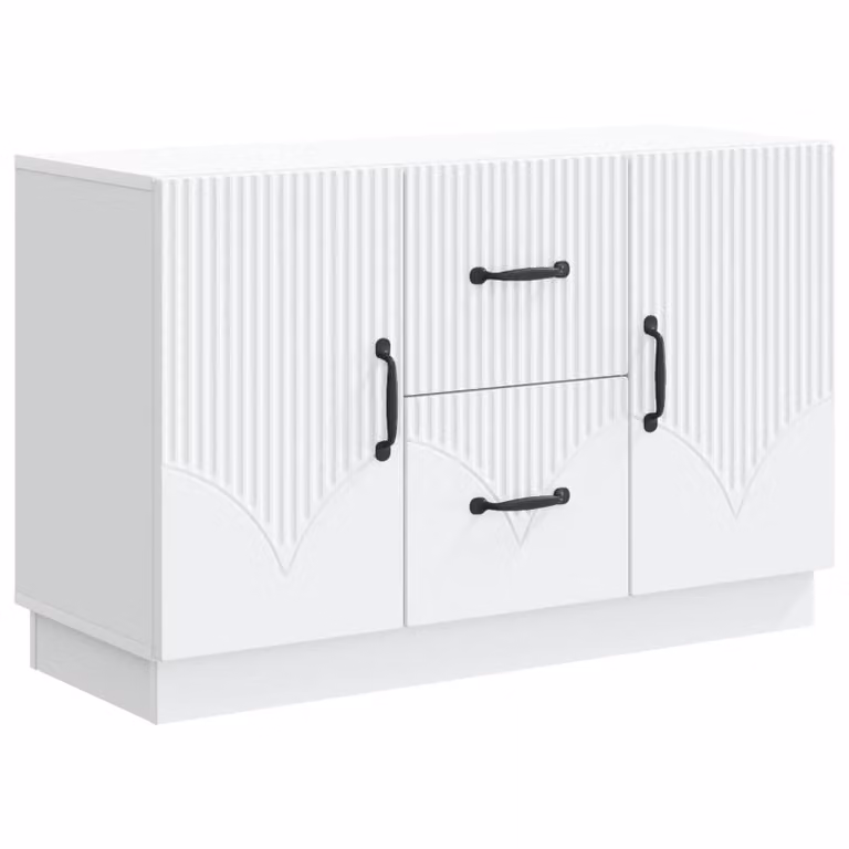 Aparador moderno vidaXL en color blanco con acabado mate, fabricado en MDF y metal, An/P/Al: 89 x 34,5 x 57 cm