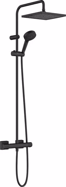 Sistema de ducha Hansgrohe Vernis Shape con termostato y efecto lluvia en negro mate