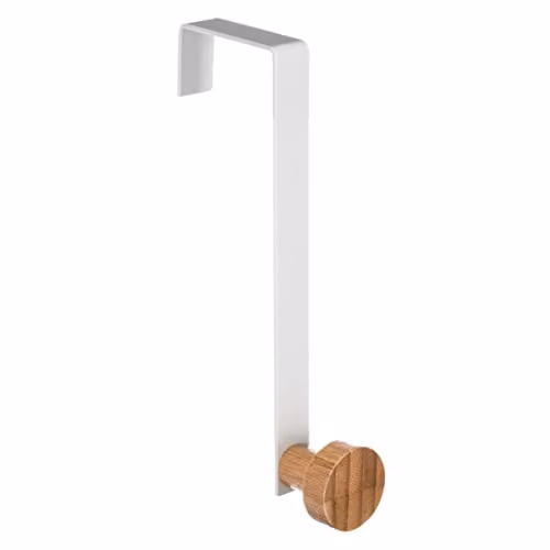 Pack de 5 ganchos con colgador FIVE de bambú y metal en color blanco, Ancho: 2,6 cm