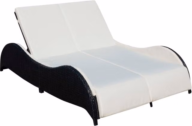 Tumbona doble de jardín Helloshop26 en resina trenzada con cojín impermeable y reposacabezas ajustable color negro o blanco