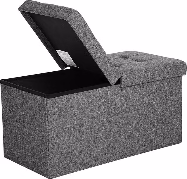 Puff de almacenaje Songmics de color gris, banco rectangular con tapa acolchada, An/P/Al: 76 x 38 x 38 cm
