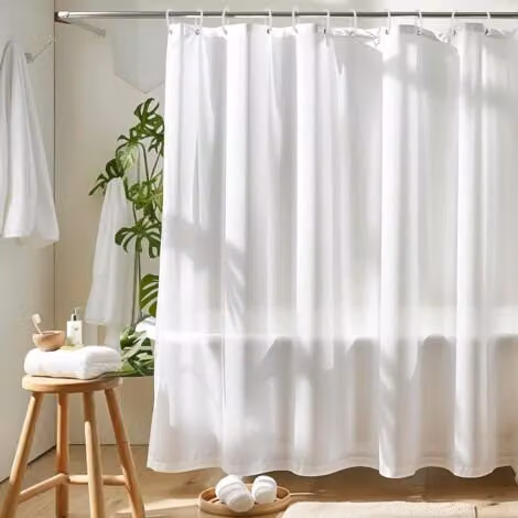 Cortina de ducha XISRENS de poliéster blanca, impermeable y lavable, An: 180 cm, Al: 200 cm
