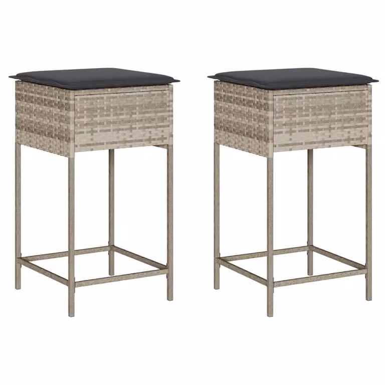 Set de 2 taburetes de cocina vidaXL en ratán sintético gris claro con cojines de tela removibles