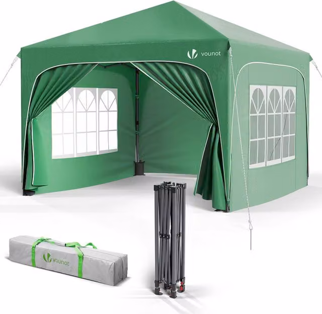 Carpa plegable Vounot gazebo con techo arqueado e impermeable, cenador pop up para jardín en color verde, An/P/Al: 300 x 300 x 275 cm